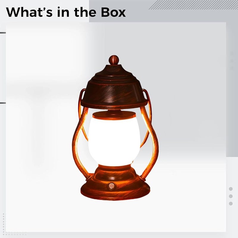 مصباح طاولة فانوس قديم يعمل بتقنية LED من البرونز والحديد القابل لإعادة الشحن مع تأثير الوهج المتقطع 24 سم - Image 5